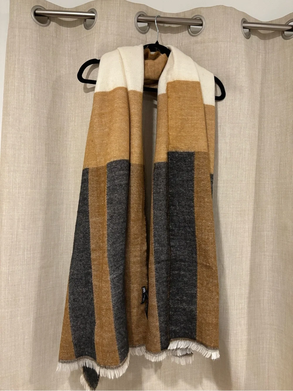 Zara Brown, Cream & Gray Striped Scarf